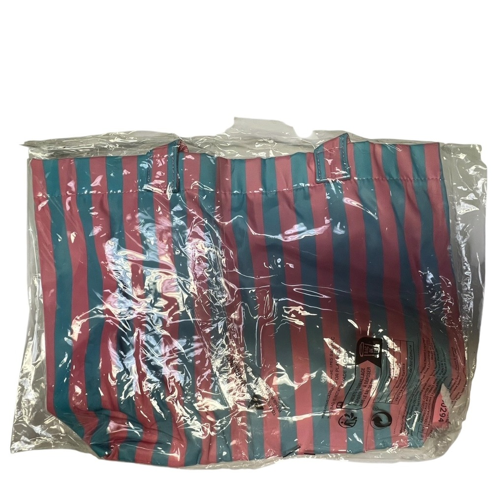 Tote Bag Large Pink Blue Striped PVC Waterproof Beach Shopping Errand New